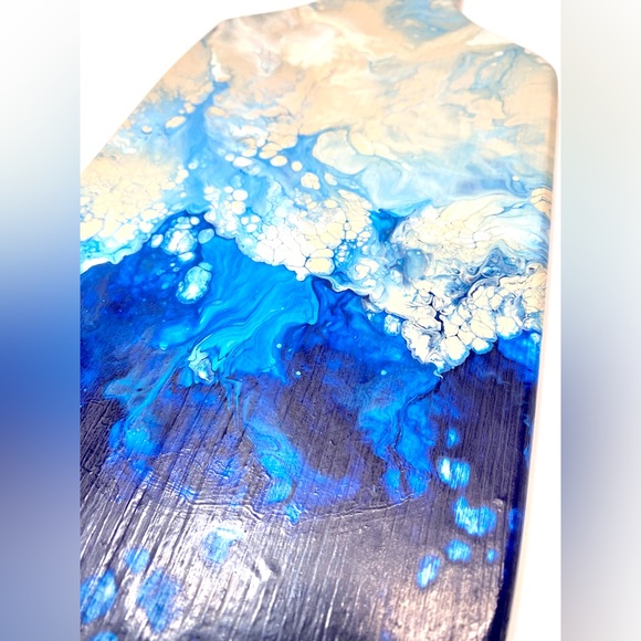 Original Fluid Acrylic Abstract Art on 13.75x5.75x5 Reclaimed Charcuterie Board - Picture 7 of 8